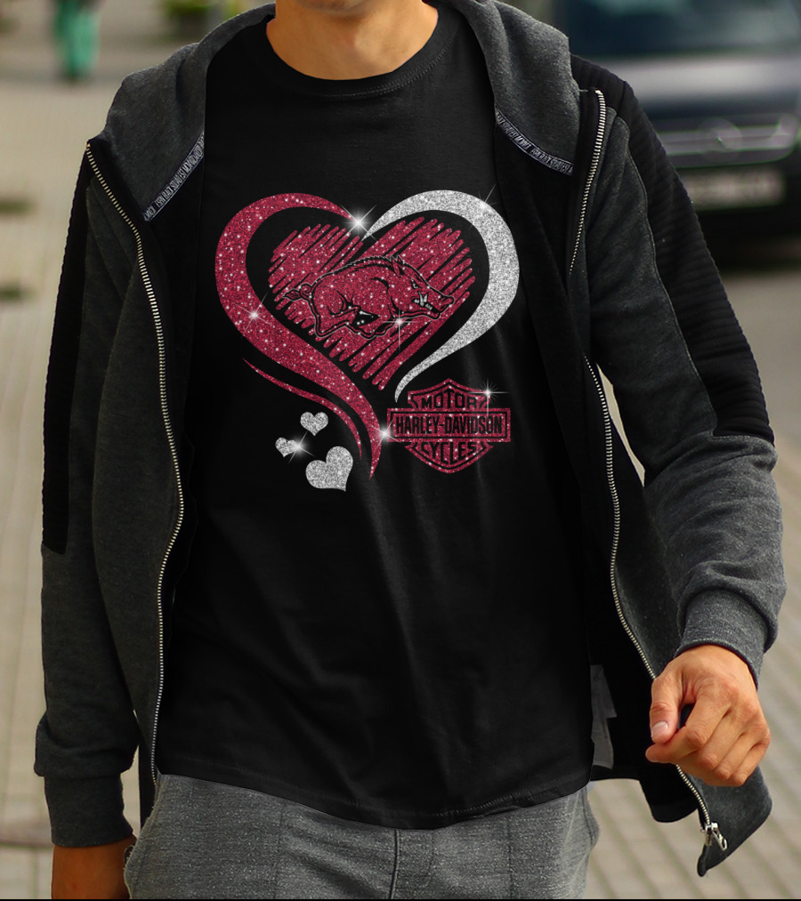 Harley Davidson Ncaa Arkansas Razorbacks Heart T-Shirt