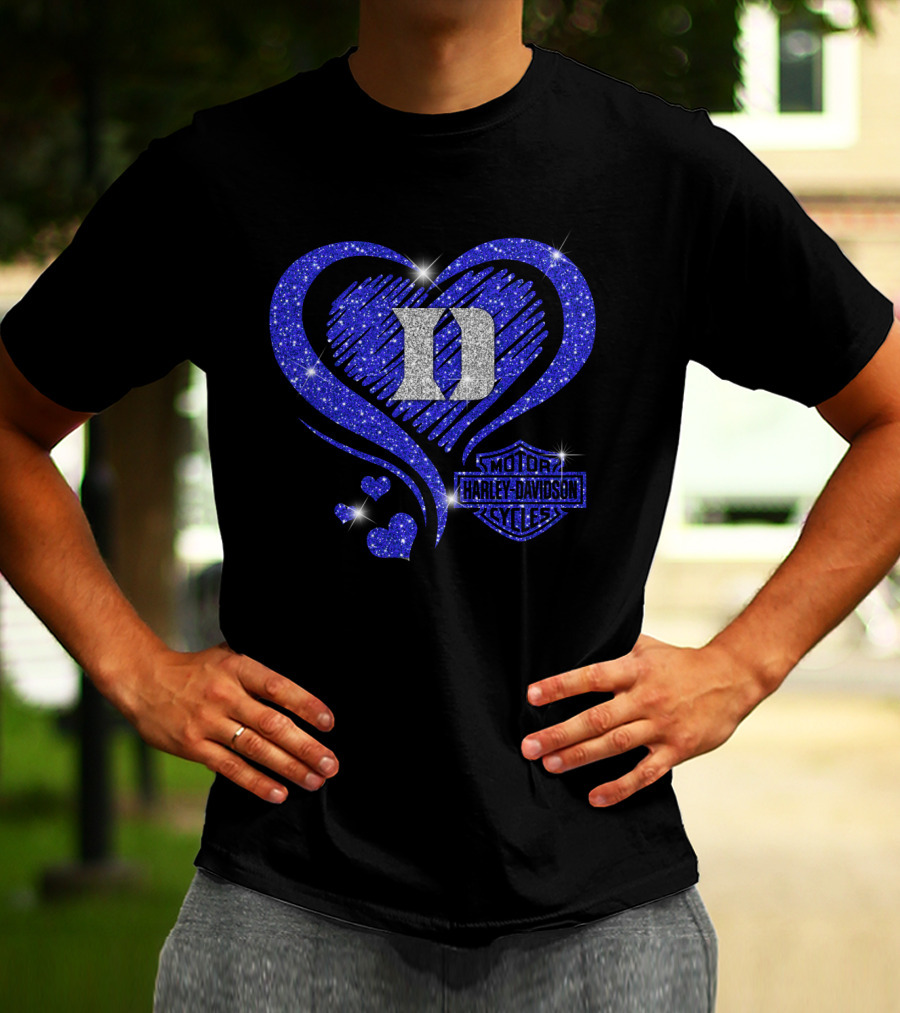 Ncaa Duke Blue Devils Harley Davidson Heart Sparkle T-Shirt