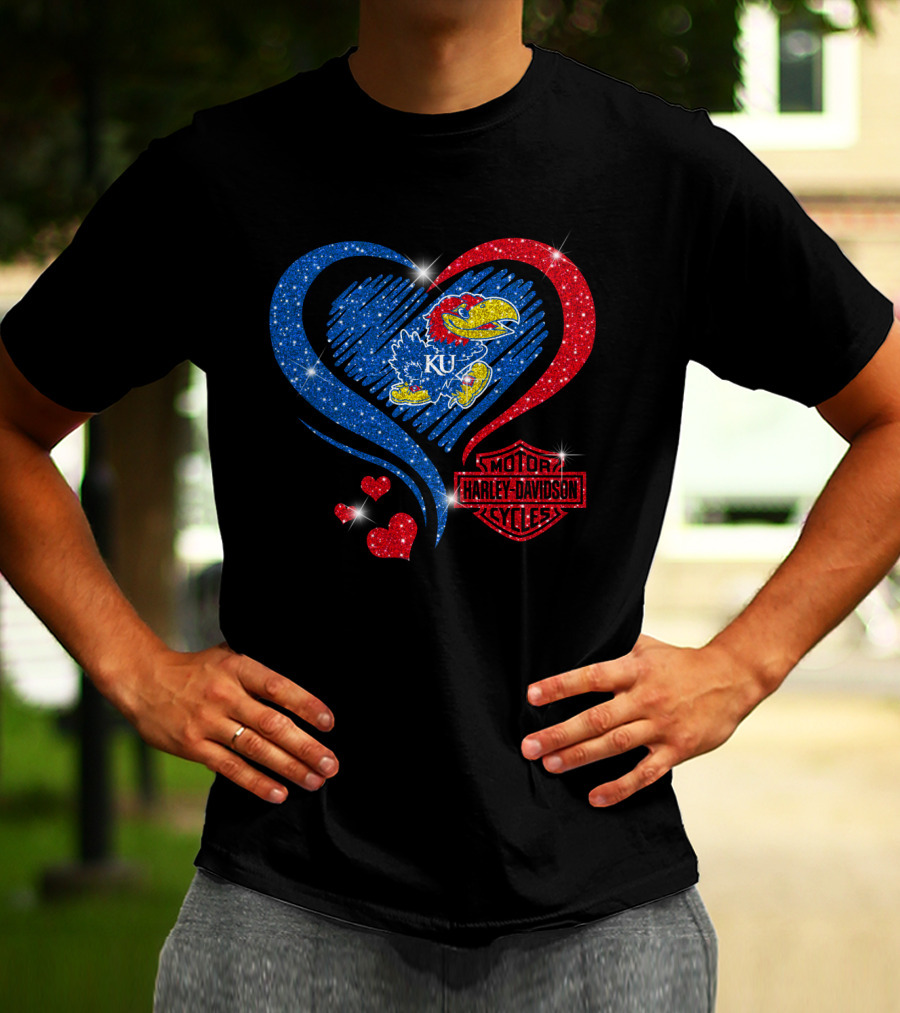 Ku Heart Harley Davidson Kansas Jayhawks T-Shirt