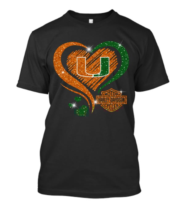 U Miami Hurricanes Heart Harley Davidson Style T-Shirt