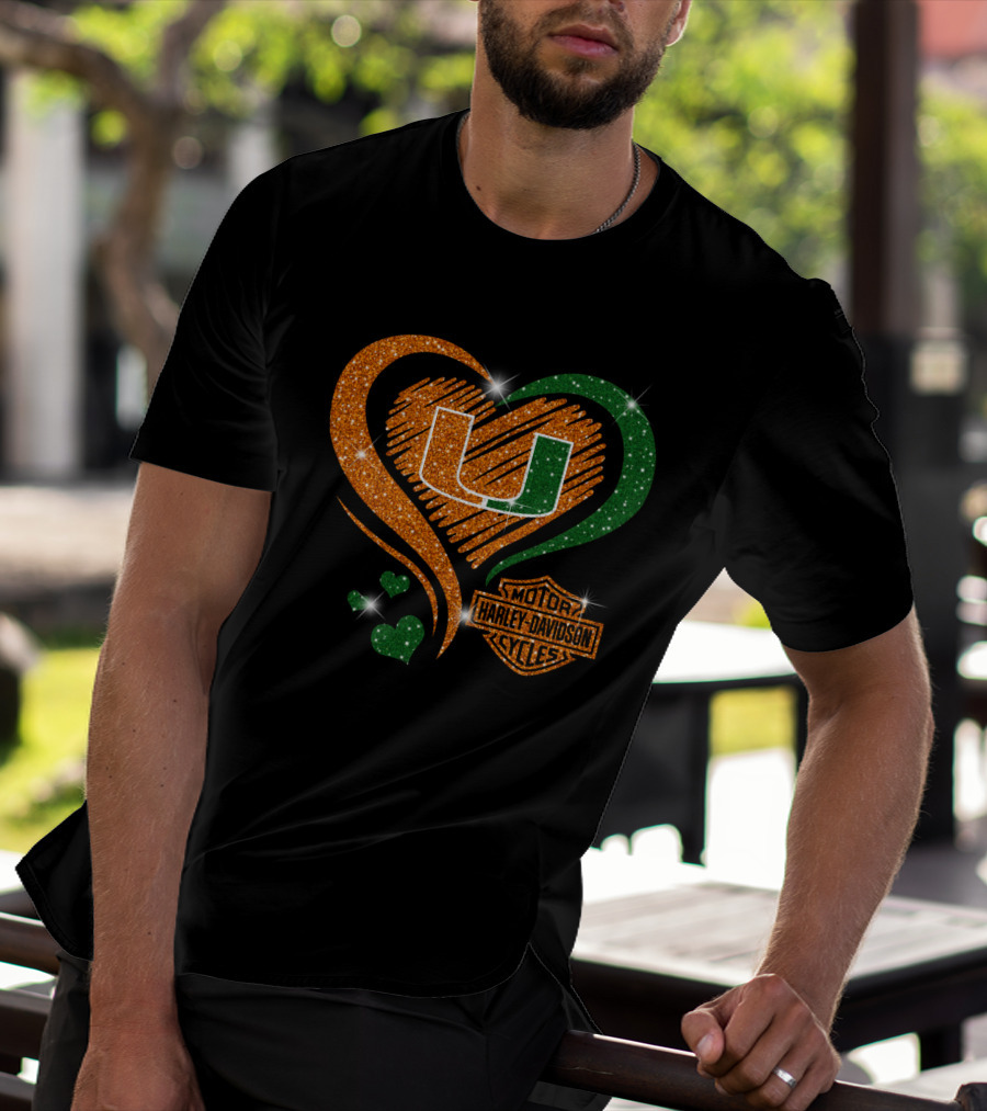 U Miami Hurricanes Heart Harley Davidson Style T-Shirt