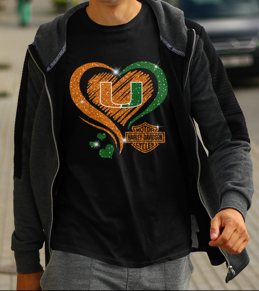 U Miami Hurricanes Heart Harley Davidson Style T-Shirt