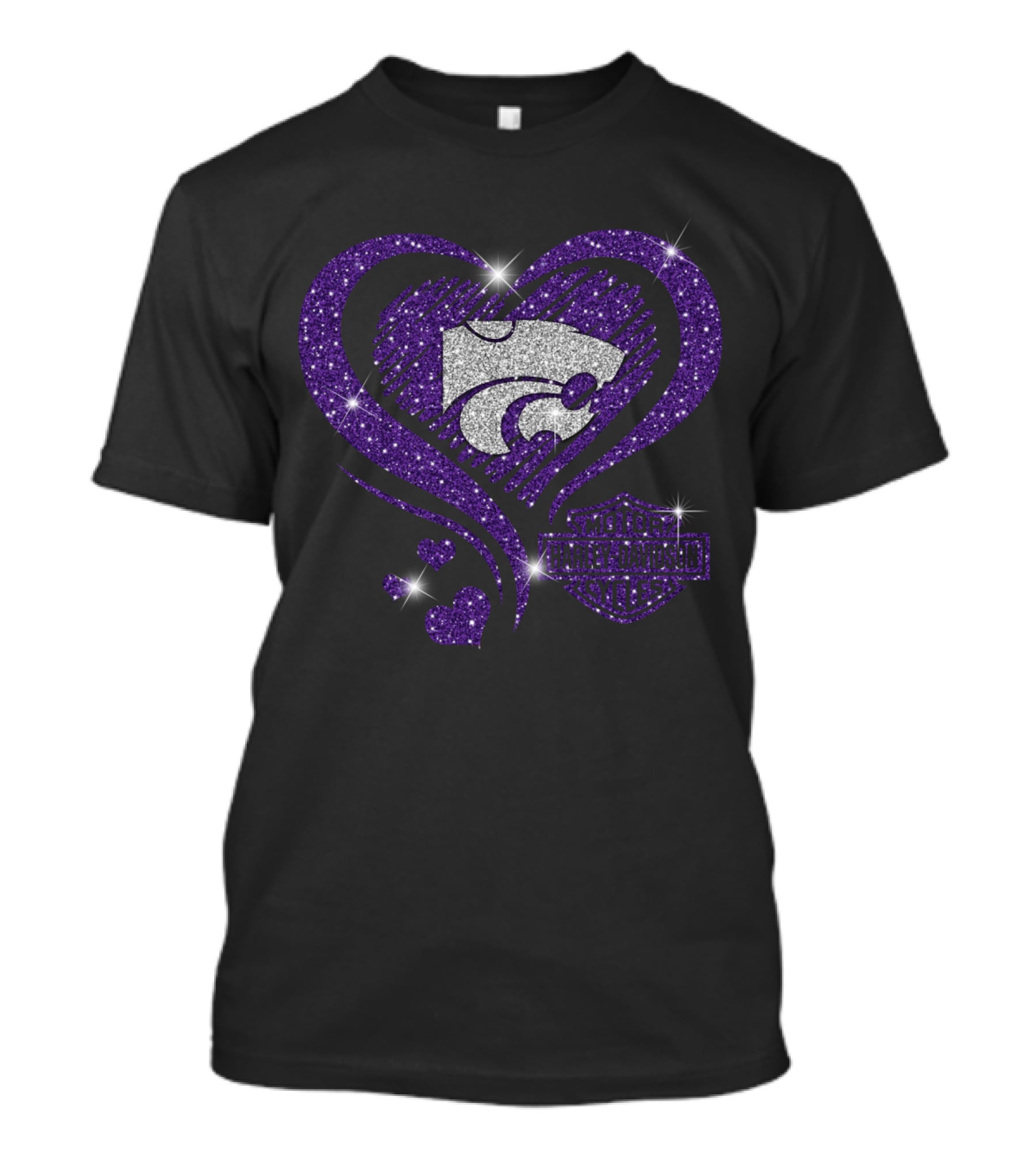 Kansas State Wildcats Harley Davidson Sparkle Heart T-Shirt