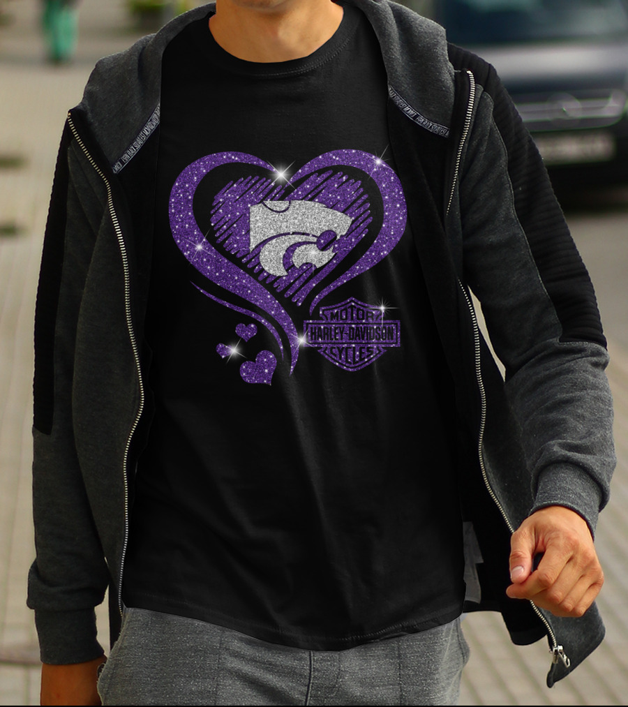 Kansas State Wildcats Harley Davidson Sparkle Heart T-Shirt