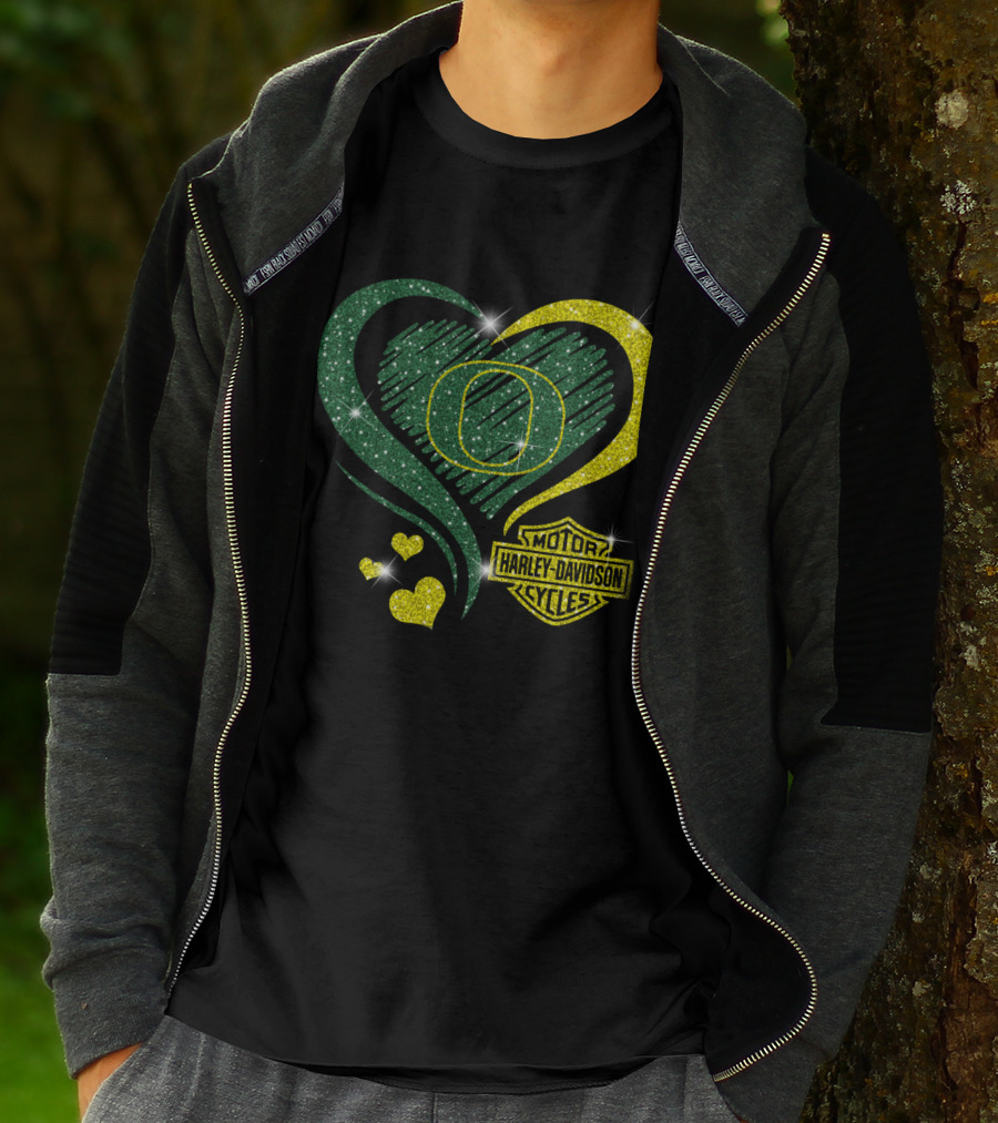 Motor Harley Davidson Cycles Oregon Ducks Heart Sparkle T-Shirt