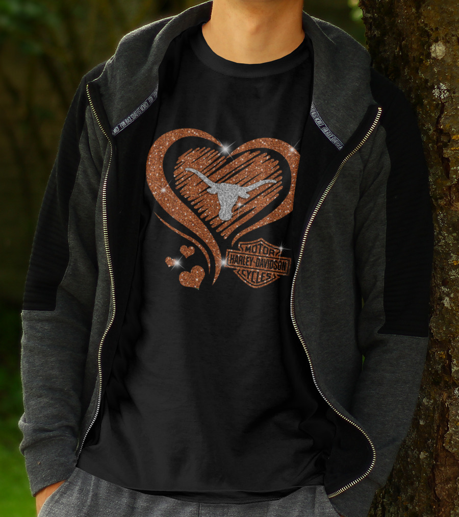 Texas Longhorns Harley Davidson Heart T-Shirt