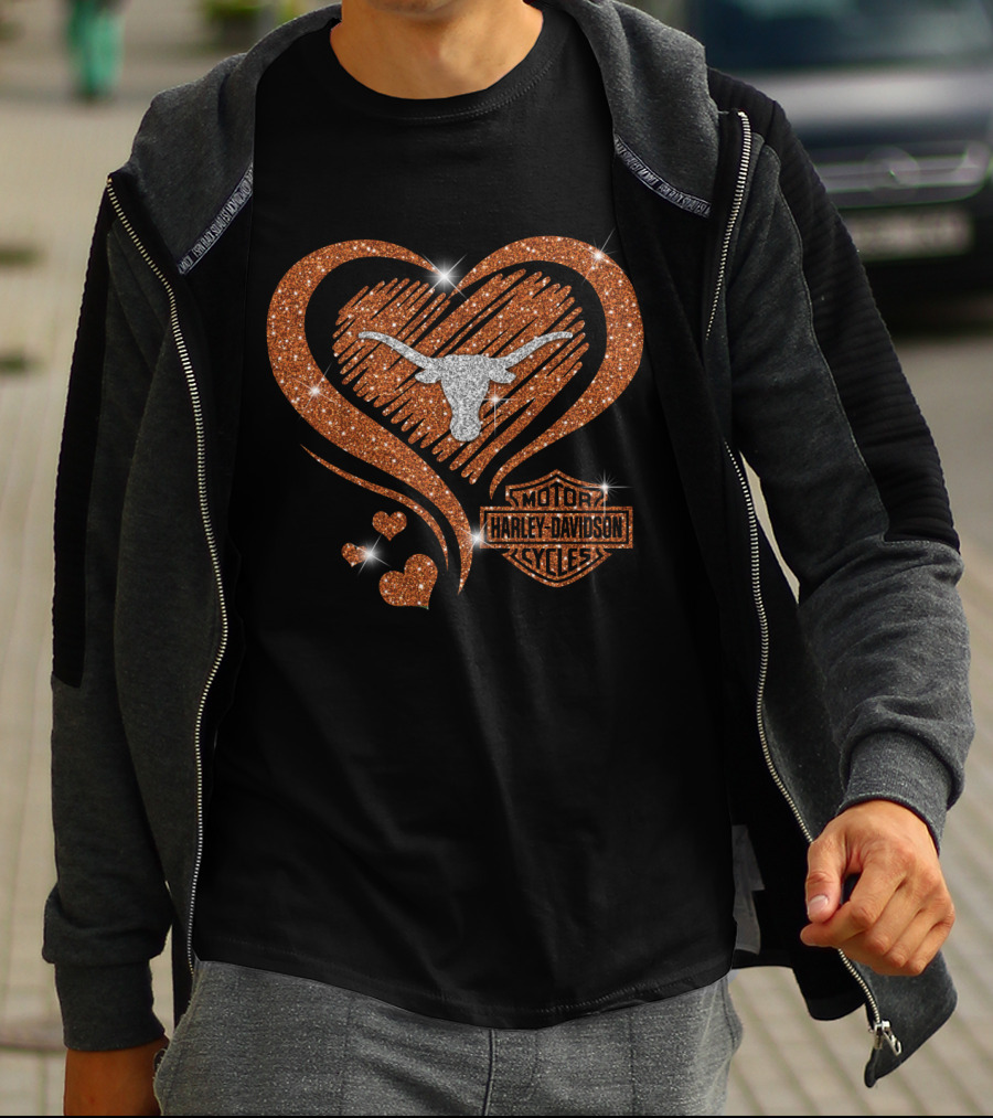 Texas Longhorns Harley Davidson Heart T-Shirt