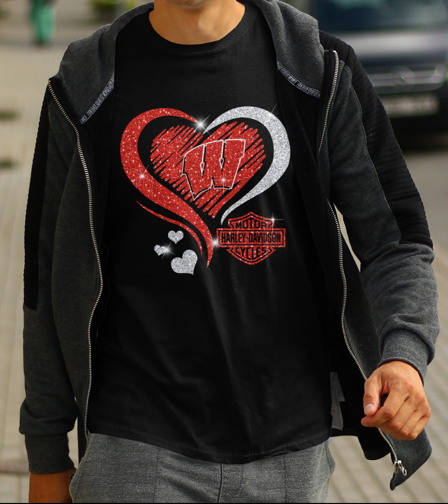 Wisconsin Badgers Harley Davidson Heart T-Shirt