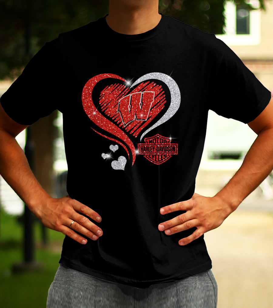 Wisconsin Badgers Harley Davidson Heart T-Shirt