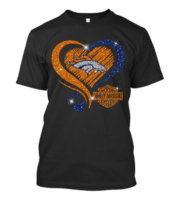 Motor Harley Davidson Cycles Heart Denver Broncos T-Shirt