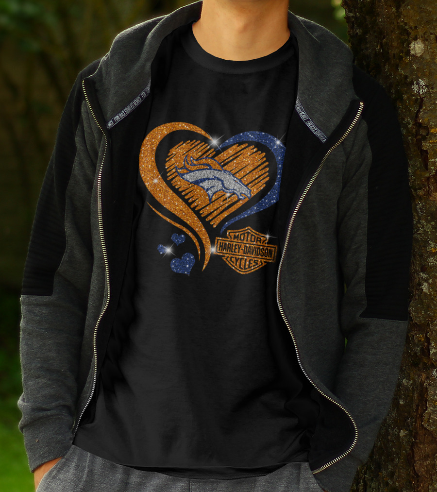 Motor Harley Davidson Cycles Heart Denver Broncos T-Shirt