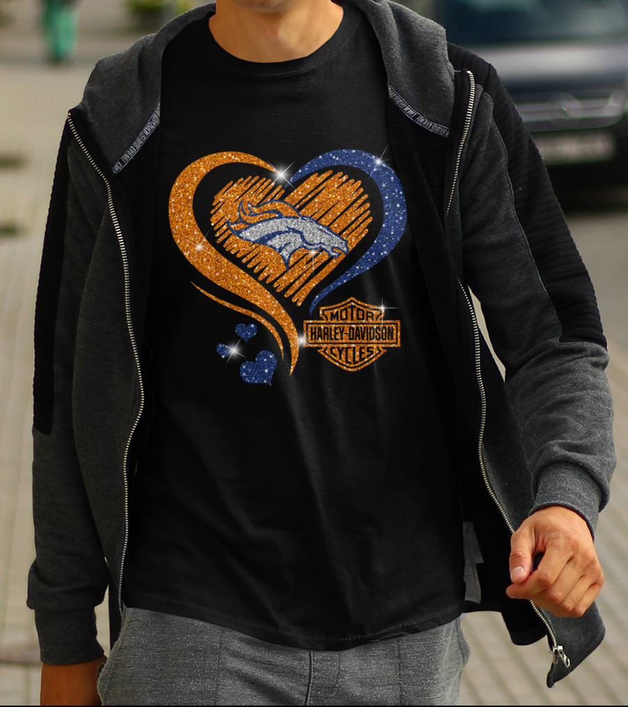 Motor Harley Davidson Cycles Heart Denver Broncos T-Shirt