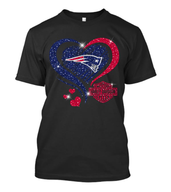 Hd New England Patriots Harley Davidson Heart Sparkle T-Shirt