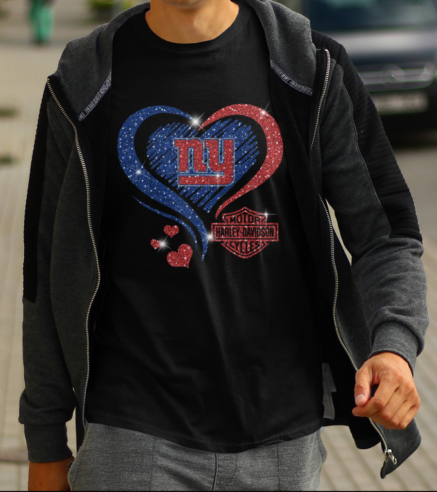 Ny Giants Heart Harley Davidson Motor Cycles T-Shirt