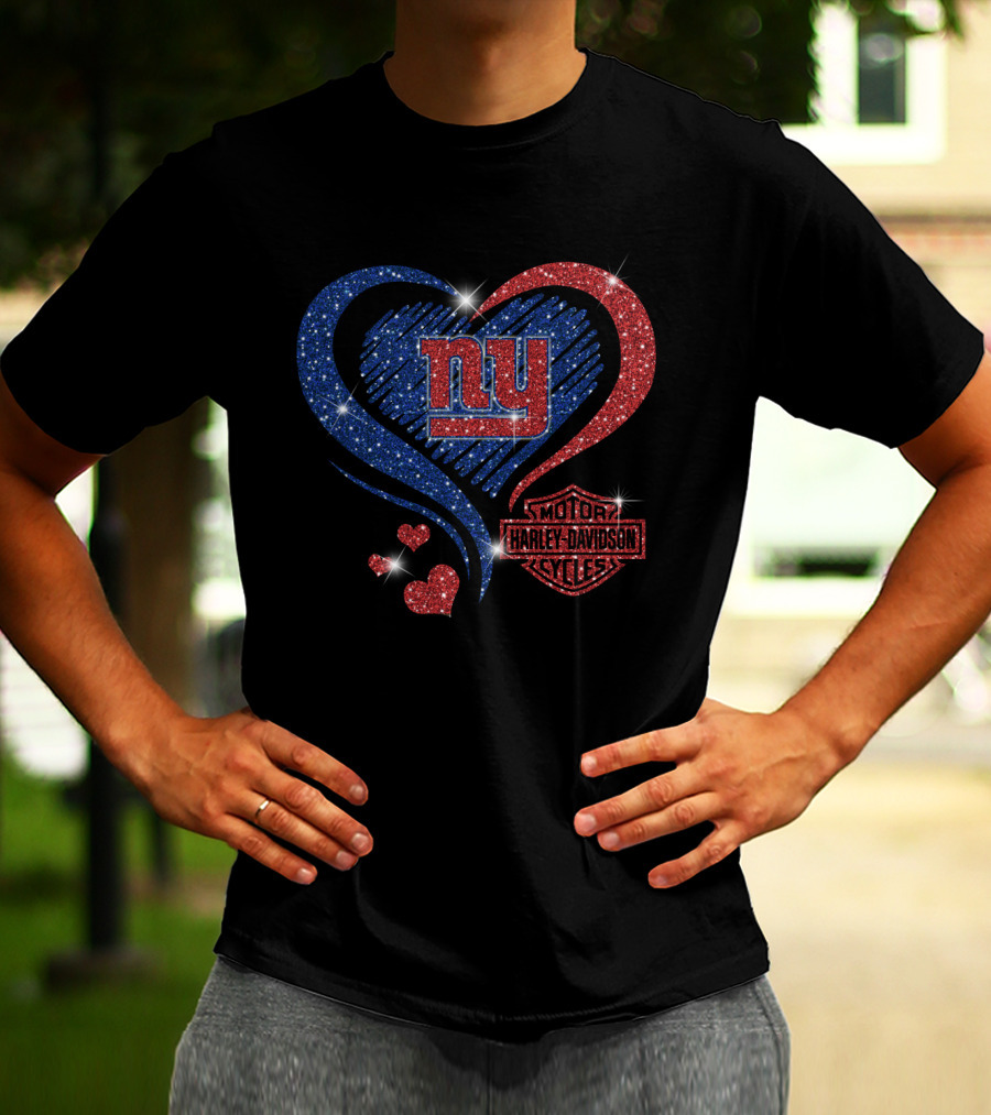 Ny Giants Heart Harley Davidson Motor Cycles T-Shirt