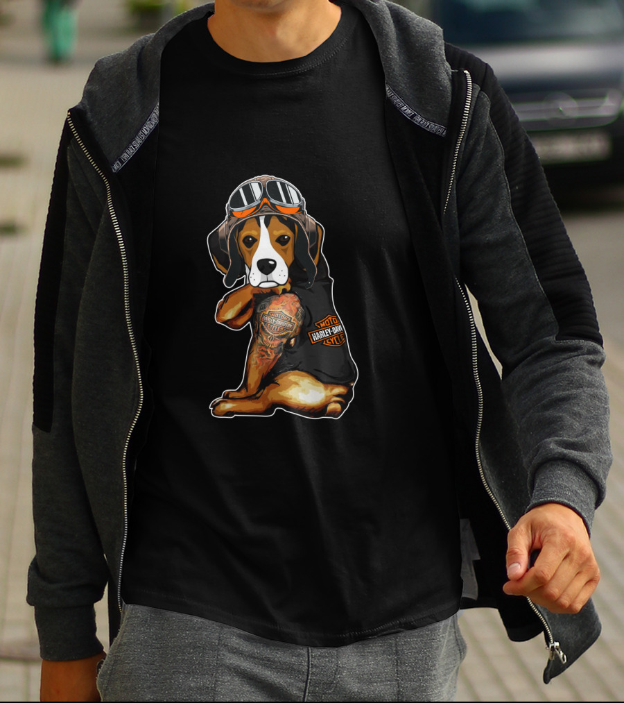 Harley Davidson Beagle With Goggles And Tattoo T-Shirt
