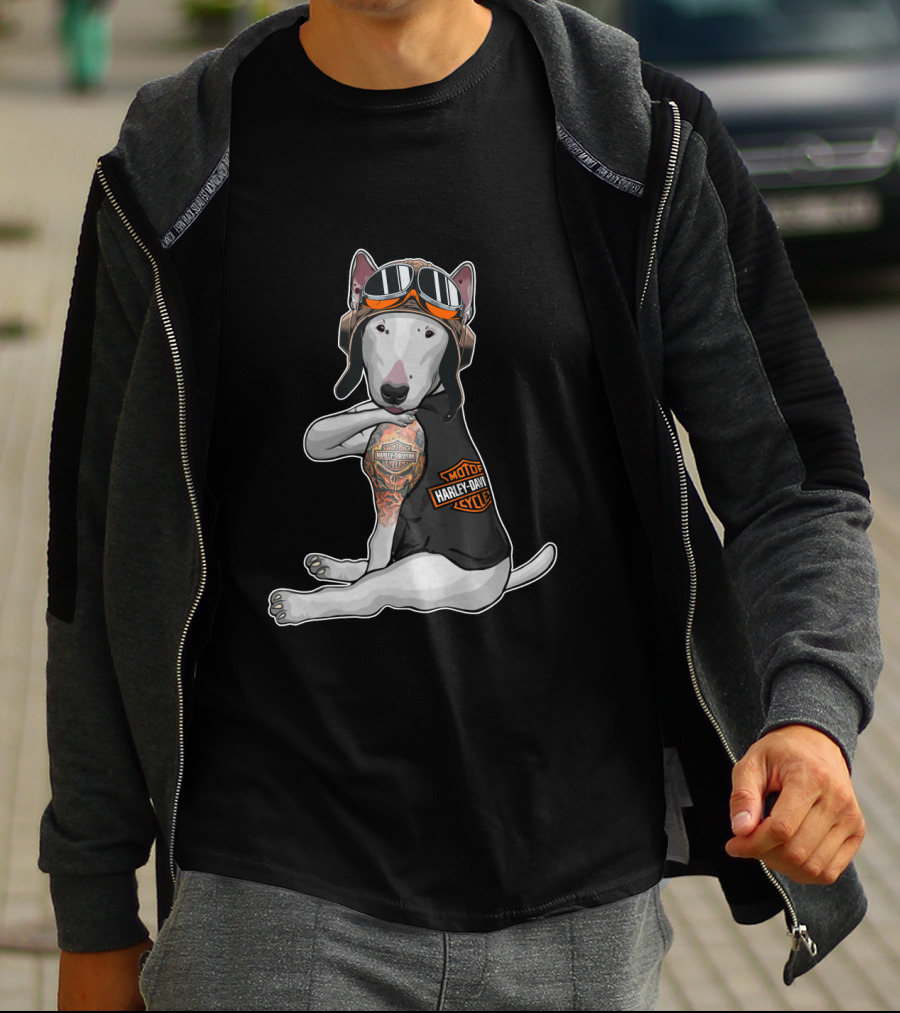 Bull Terrier Harley Davidson Style Tattoo T-Shirt