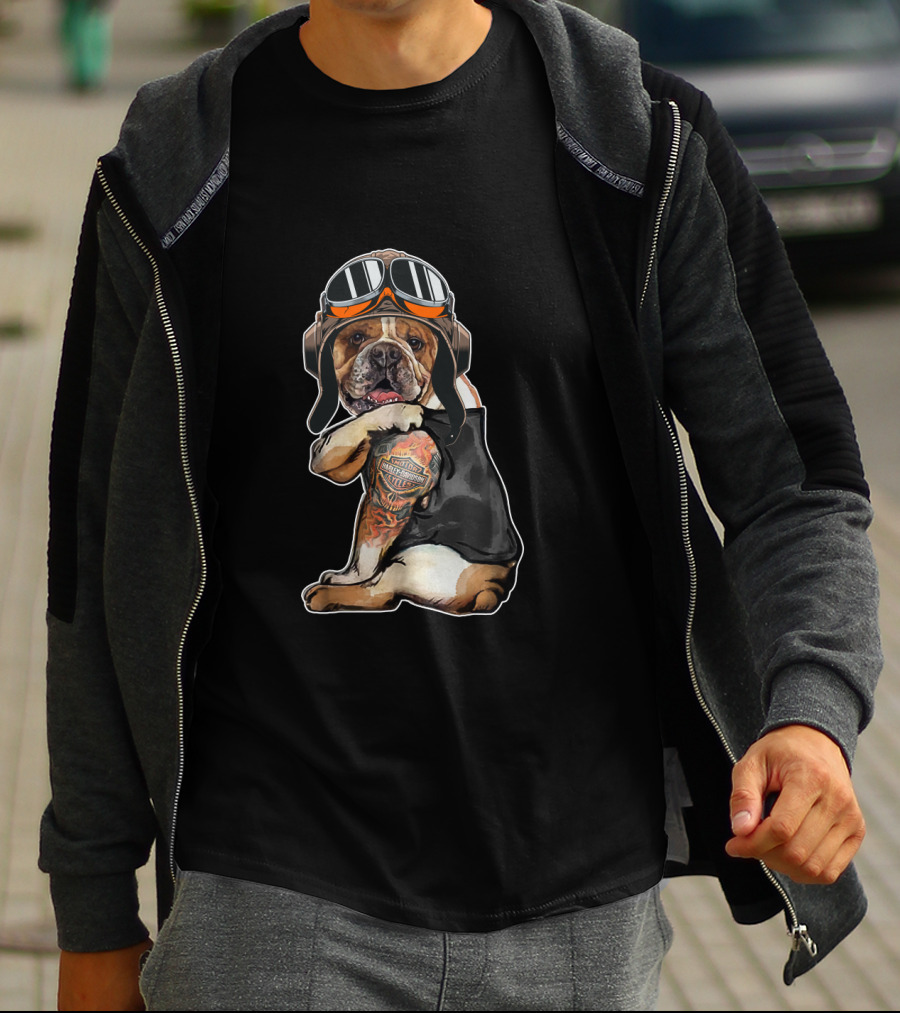 Hd Tatoo Bulldog Harley Davidson Goggles Pilot Look T-Shirt