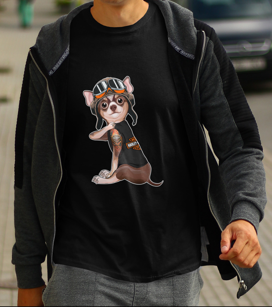Hd Tattoo Chihuahua Harley Davidson Style Moto Pup T-Shirt