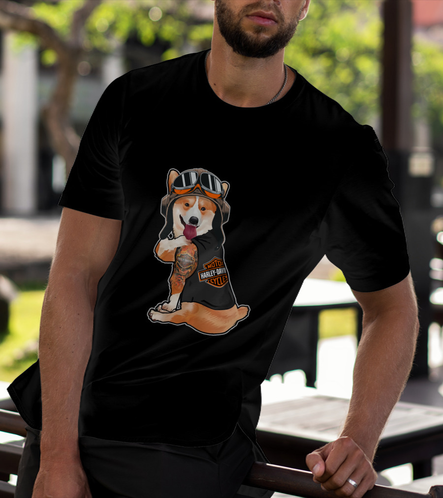 Hd Tatoo Corgi Harley Davidson Moto T-Shirt