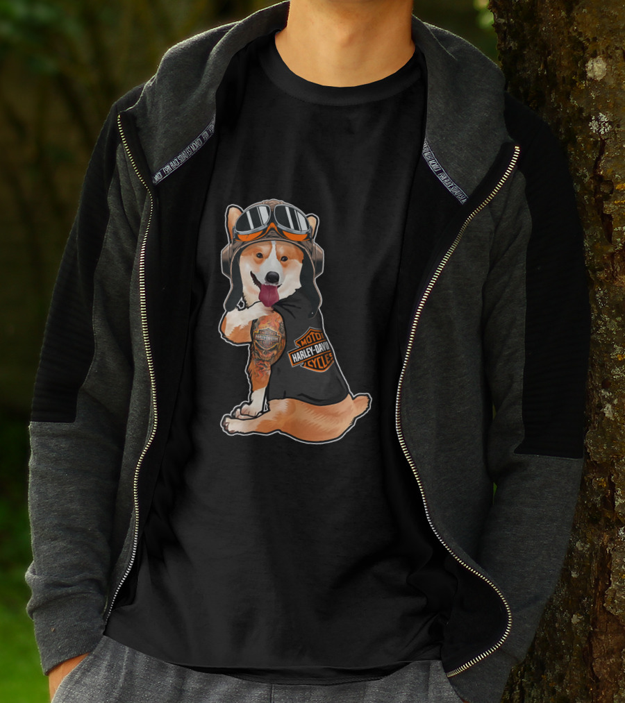 Hd Tatoo Corgi Harley Davidson Moto T-Shirt