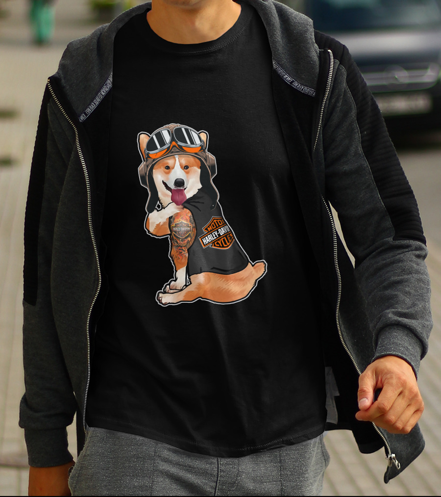 Hd Tatoo Corgi Harley Davidson Moto T-Shirt