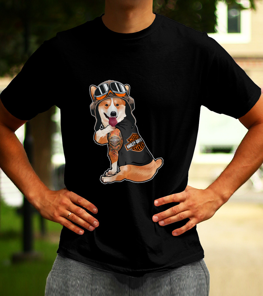 Hd Tatoo Corgi Harley Davidson Moto T-Shirt