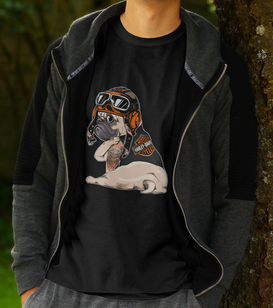 Hd Tattoo Pug Harley Davidson Motorcycle T-Shirt