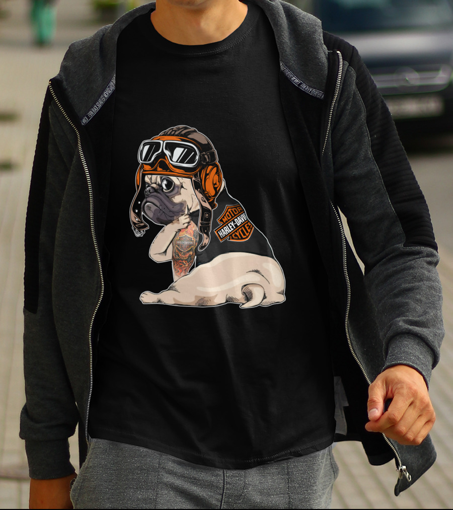 Hd Tattoo Pug Harley Davidson Motorcycle T-Shirt