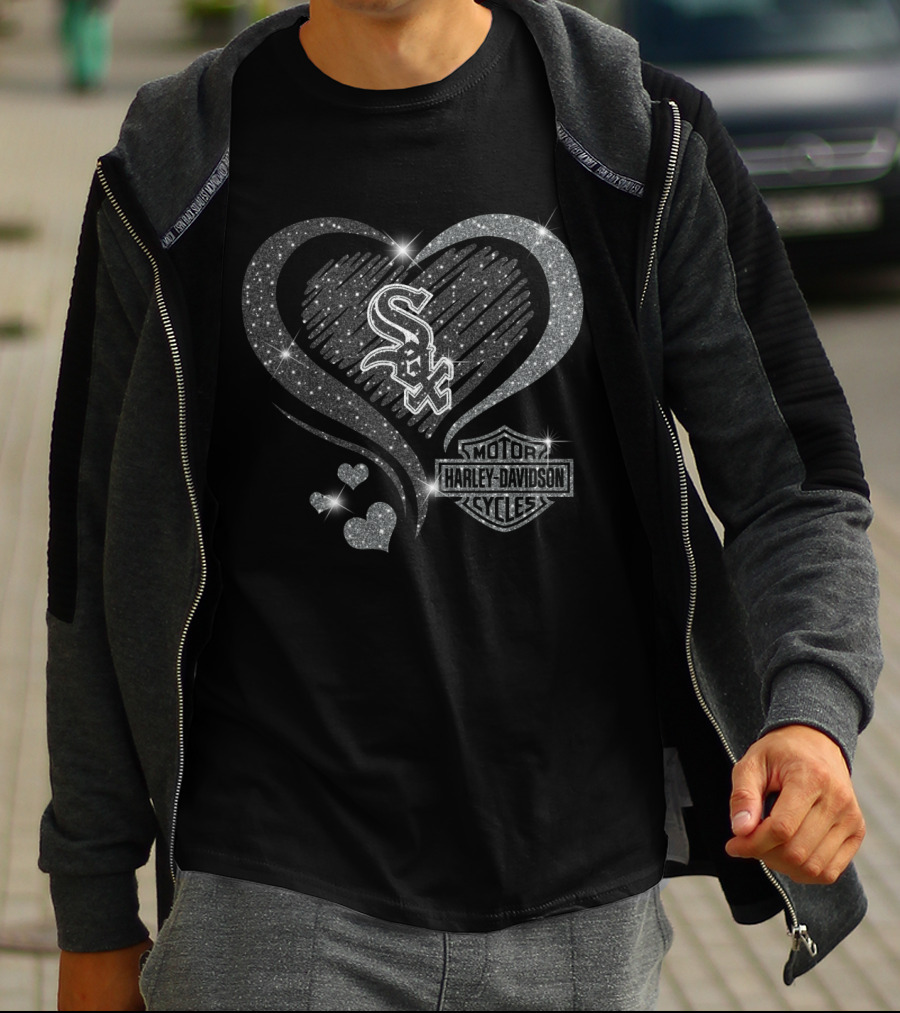 Chicago White Sox Harley Davidson Sparkle Heart T-Shirt
