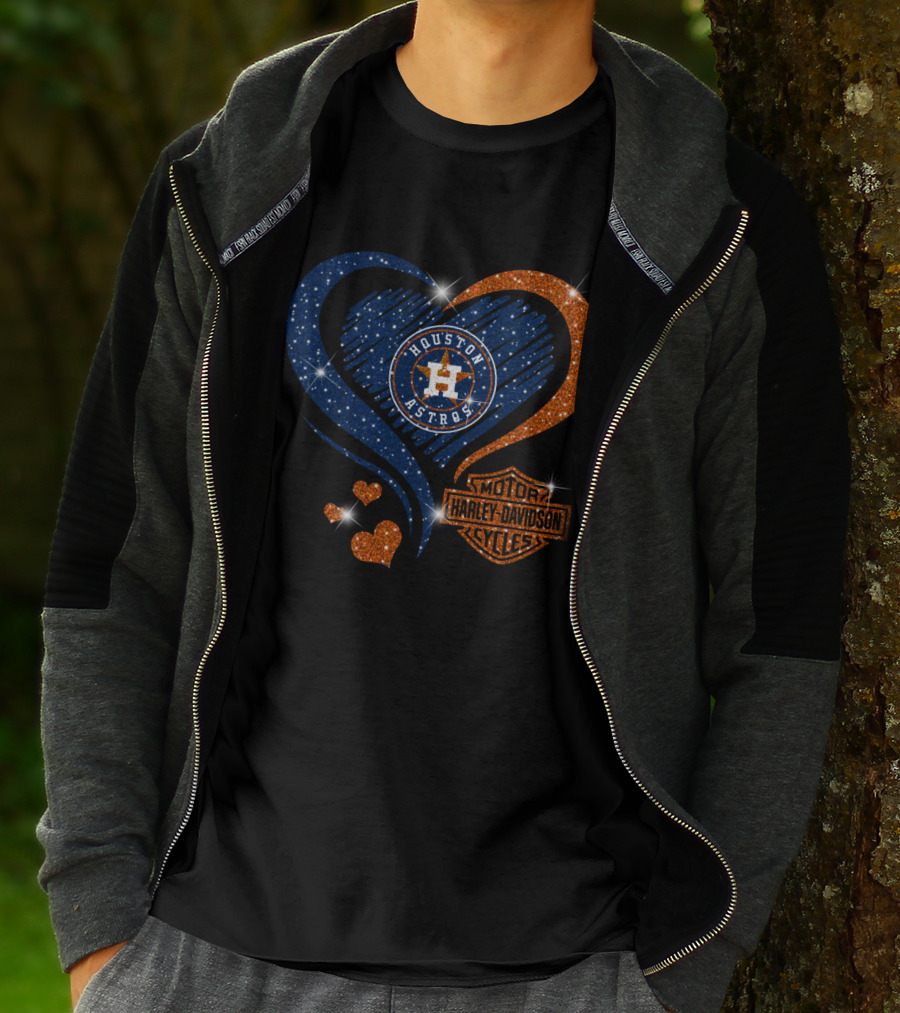Houston Astros Harley Davidson Heart And Sparkle Combination T-Shirt