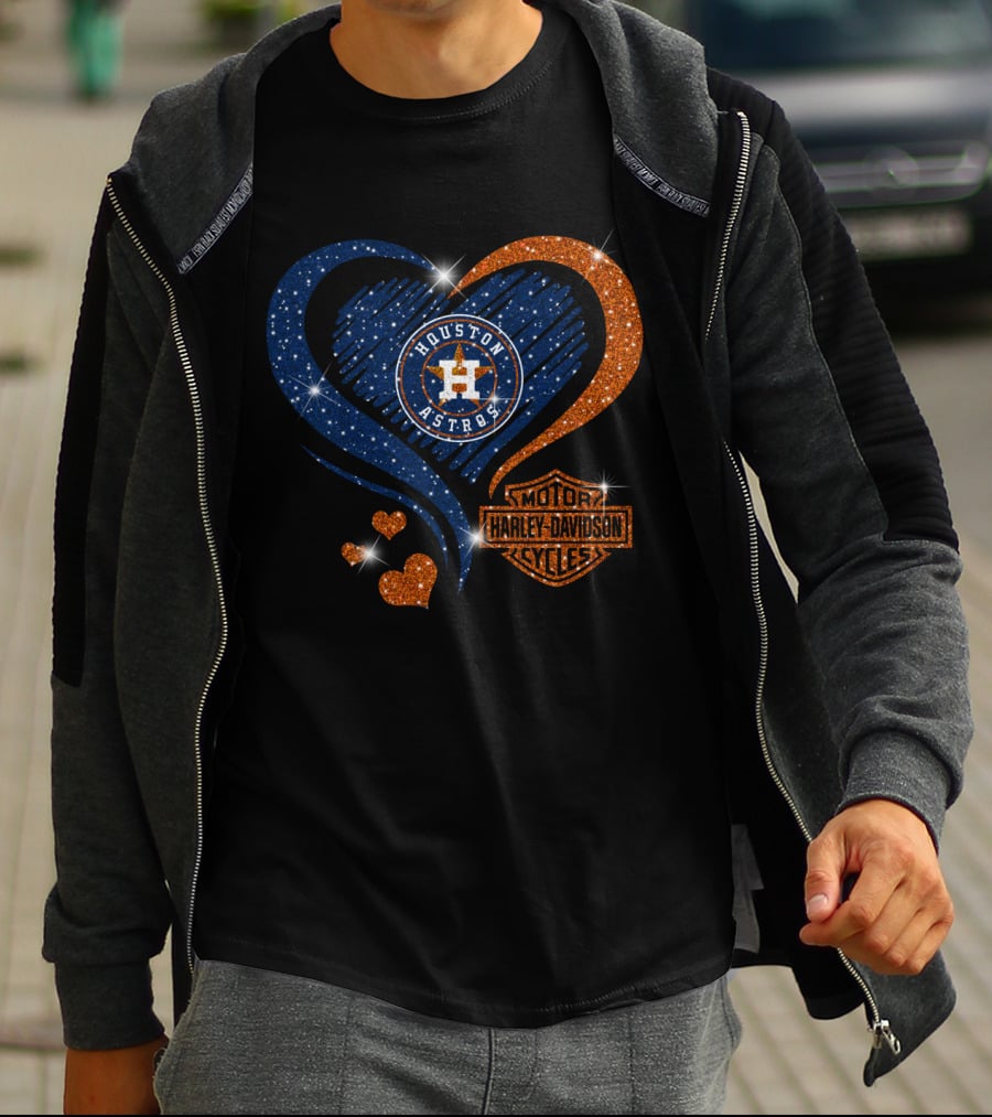 Houston Astros Harley Davidson Heart And Sparkle Combination T-Shirt