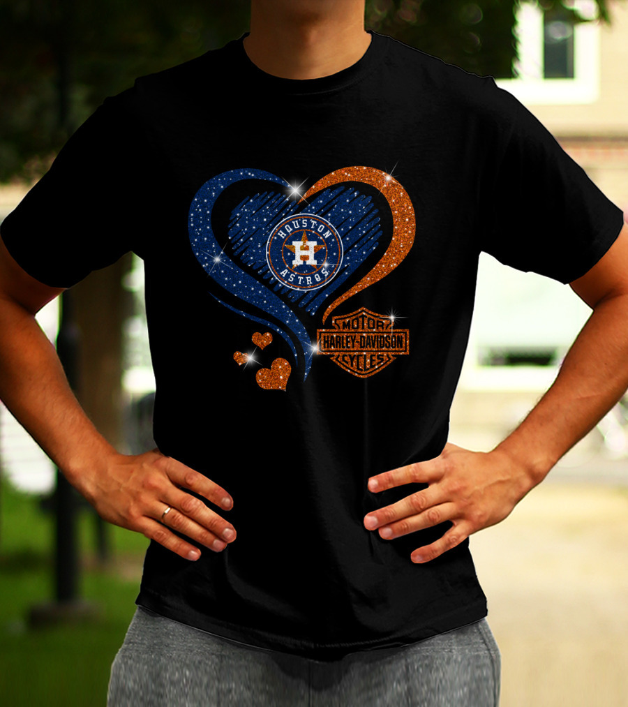 Houston Astros Harley Davidson Heart And Sparkle Combination T-Shirt
