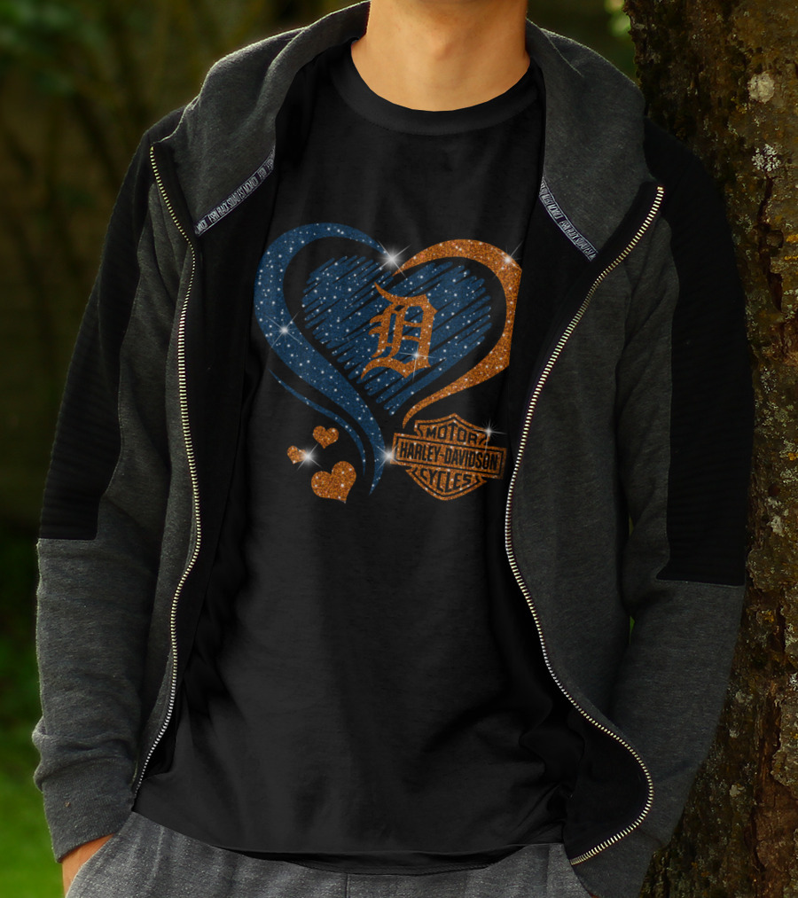 Motor Harley Davidson Cycles Detroit Tigers Sparkle Heart T-Shirt