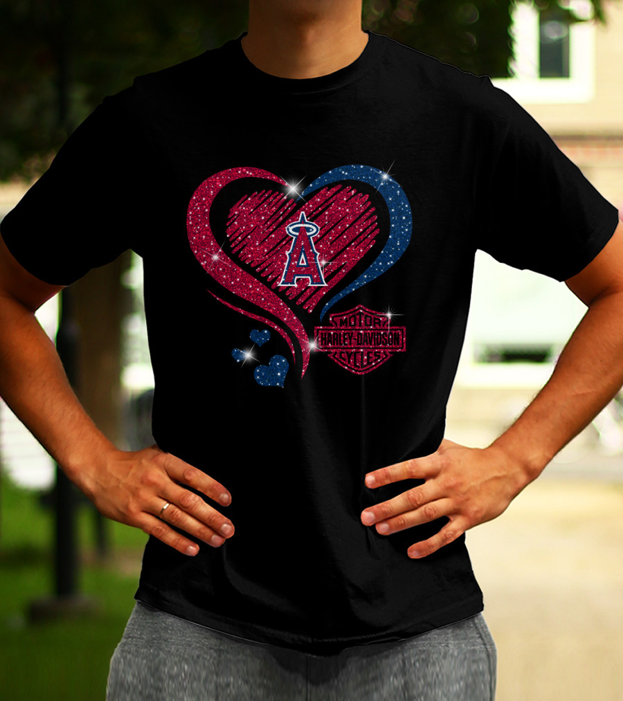 Los Angeles Angels Sparkling Heart With Motor Trademark Logos T-Shirt