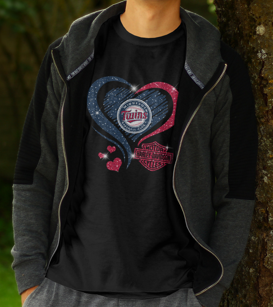 Minnesota Twins Heart With Harley Davidson T-Shirt