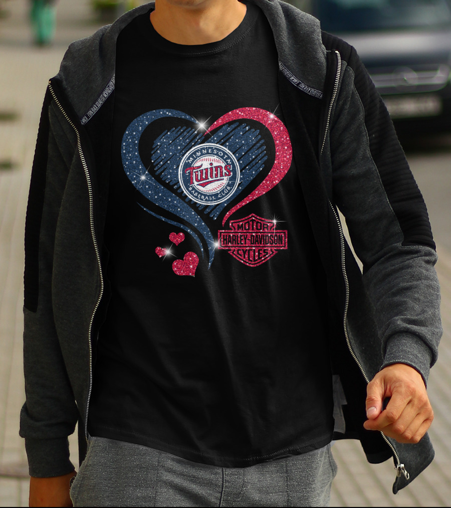 Minnesota Twins Heart With Harley Davidson T-Shirt