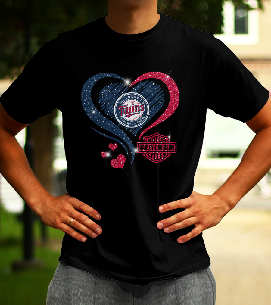 Minnesota Twins Heart With Harley Davidson T-Shirt