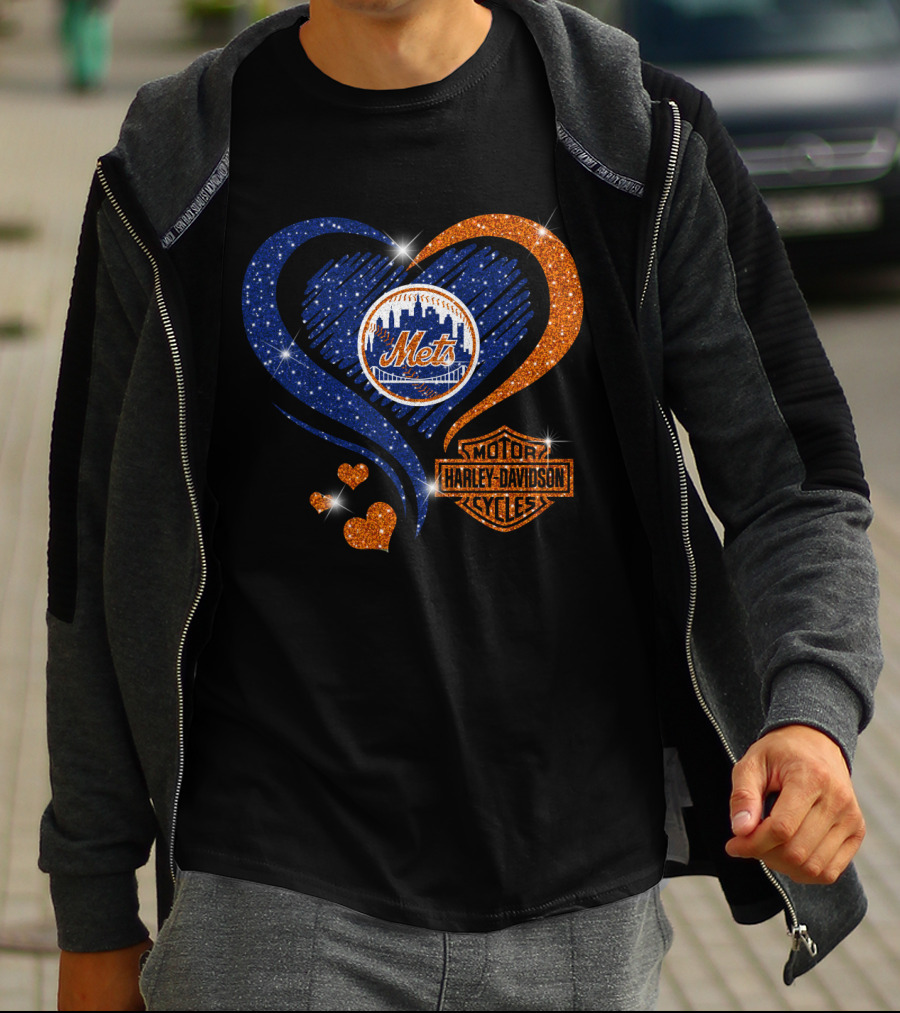 New York Mets Harley Davidson Heart T-Shirt