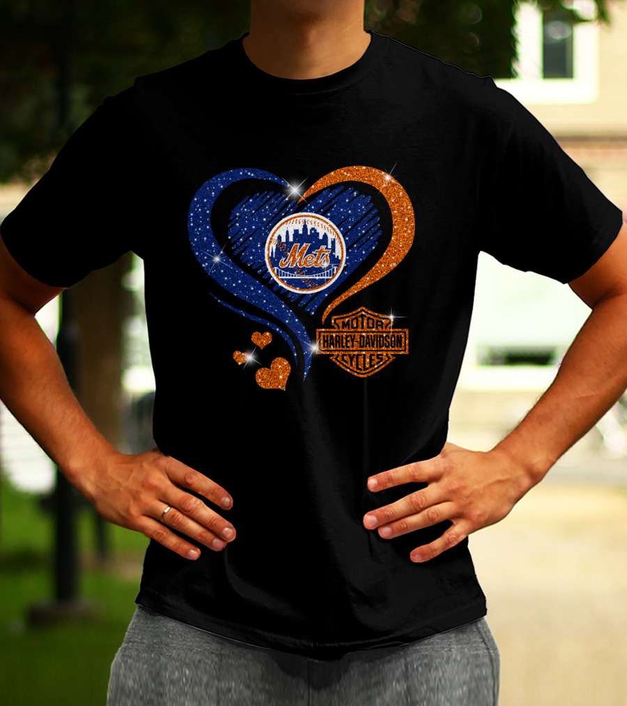 New York Mets Harley Davidson Heart T-Shirt