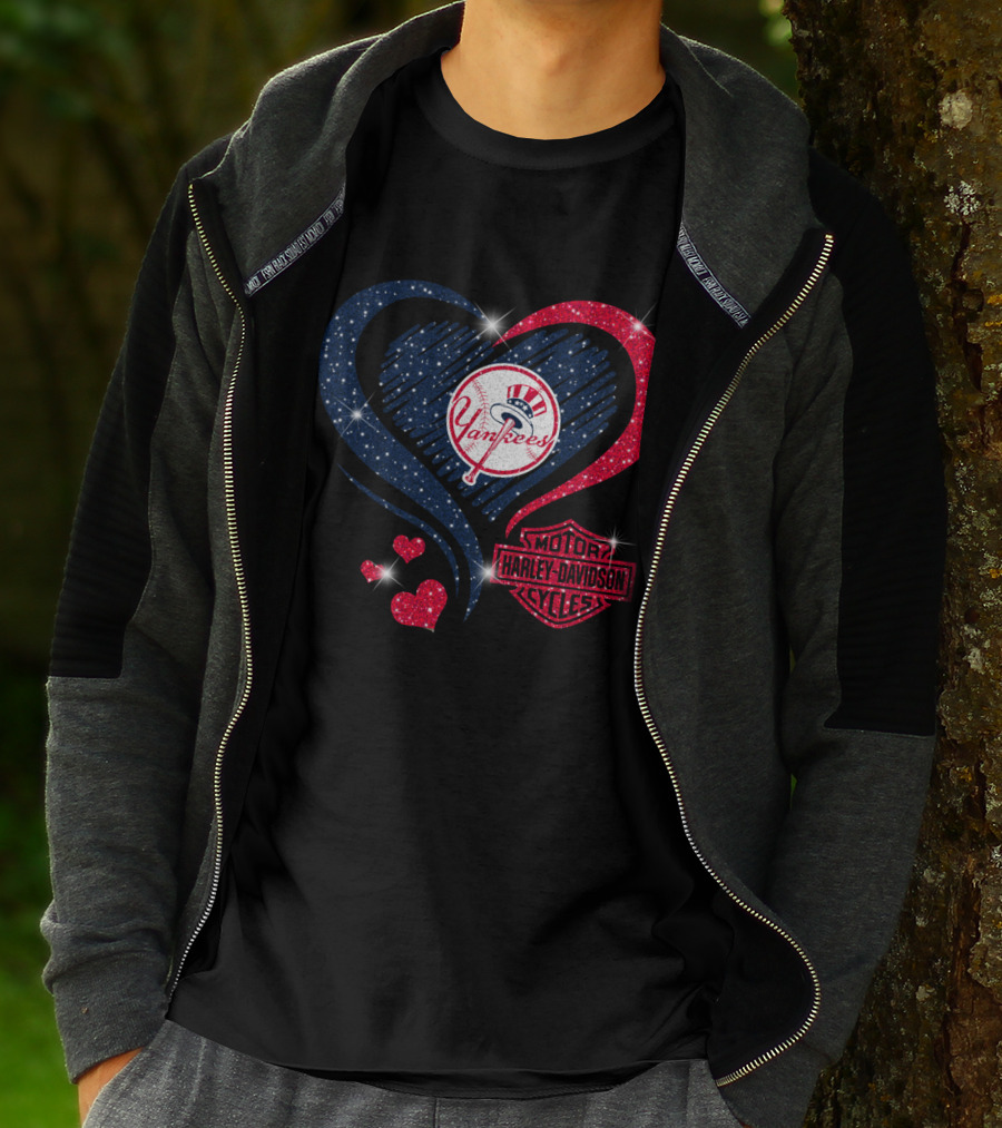 0307Hd New York Yankees Harley Davidson Motor Cycles Heart T-Shirt