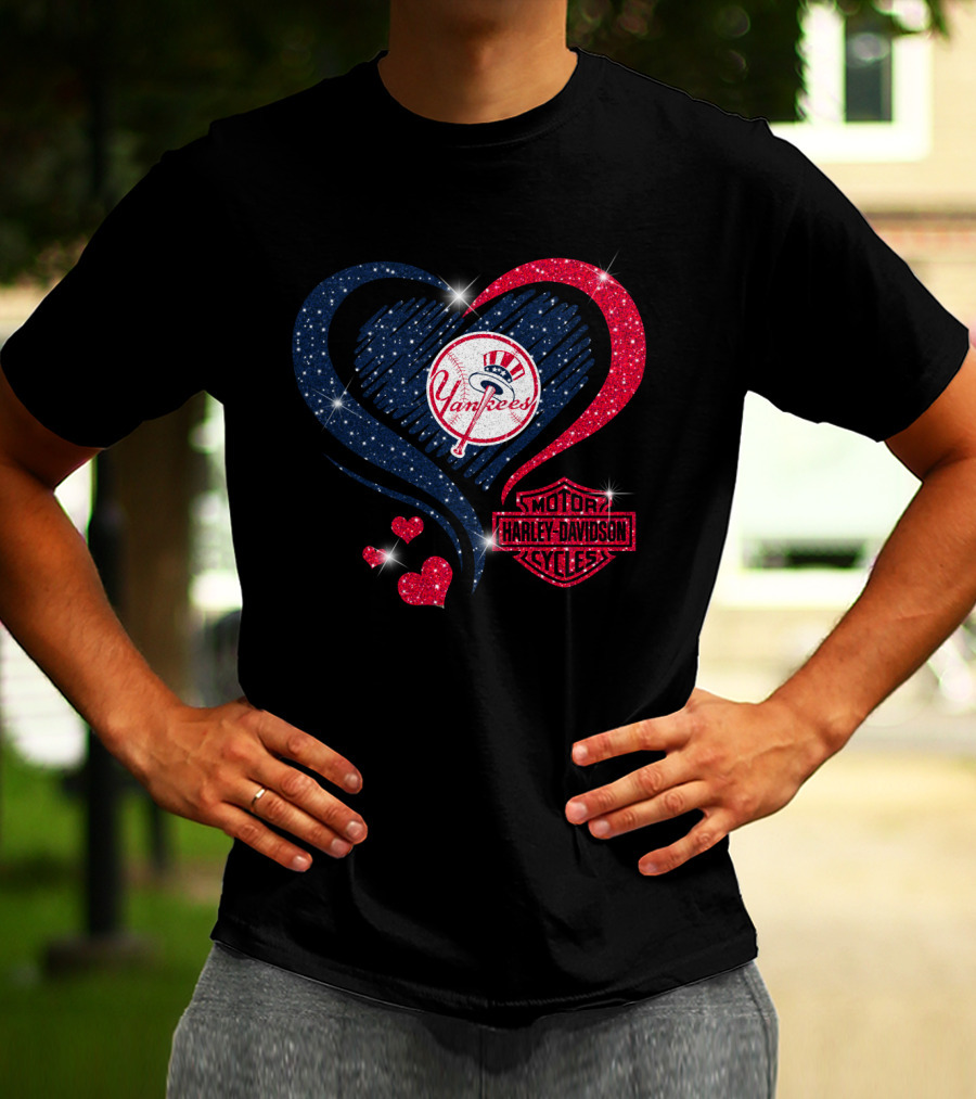 0307Hd New York Yankees Harley Davidson Motor Cycles Heart T-Shirt