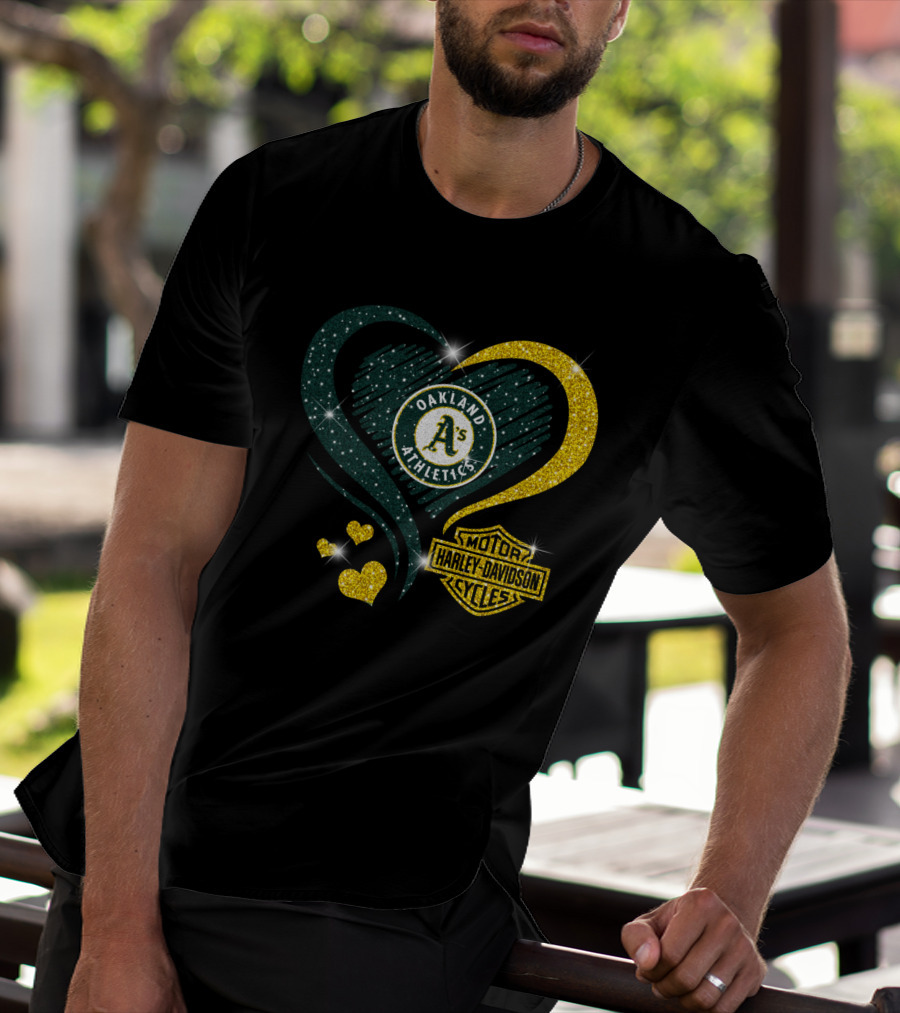 Oakland Athletics Heart Harley Davidson T-Shirt