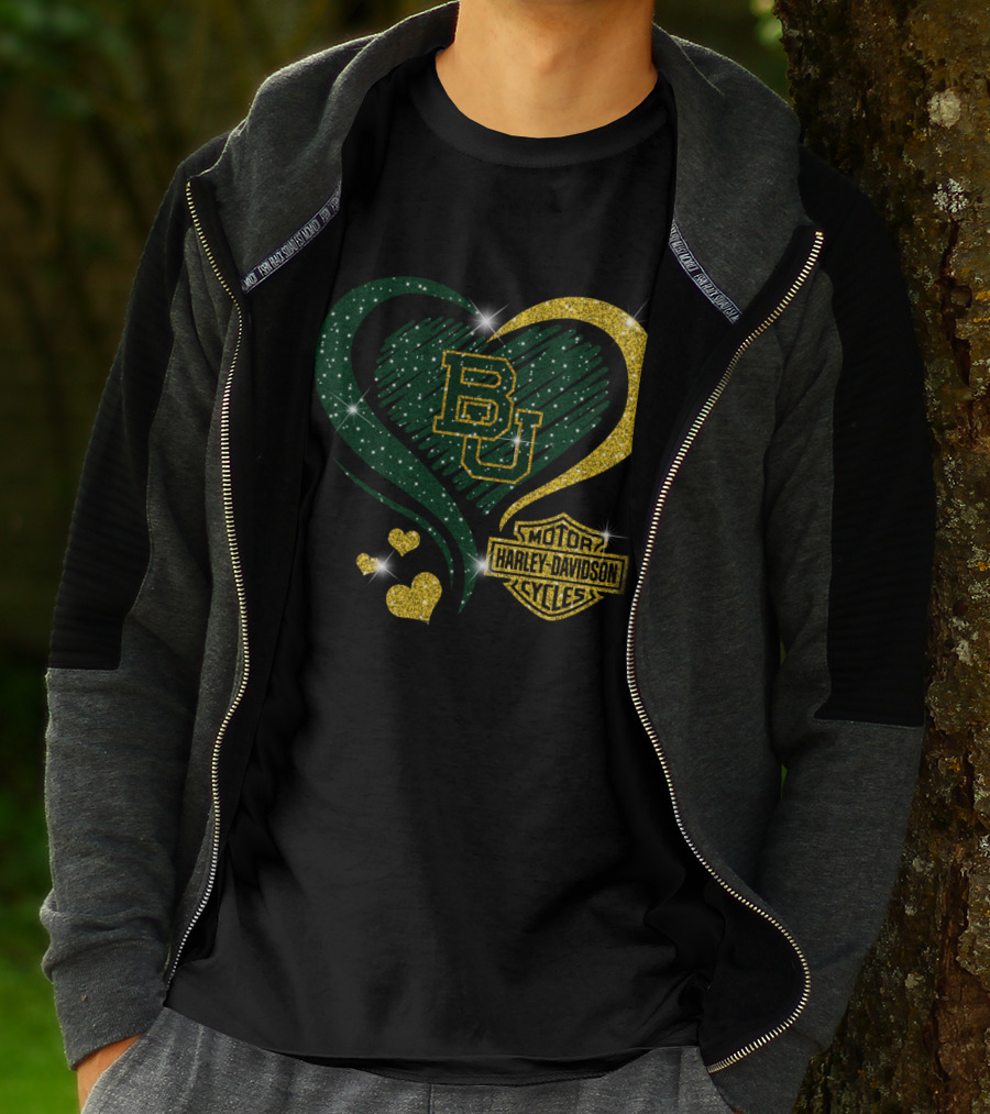 Bu Baylor Bears Harley Davidson Sparkling Heart T-Shirt