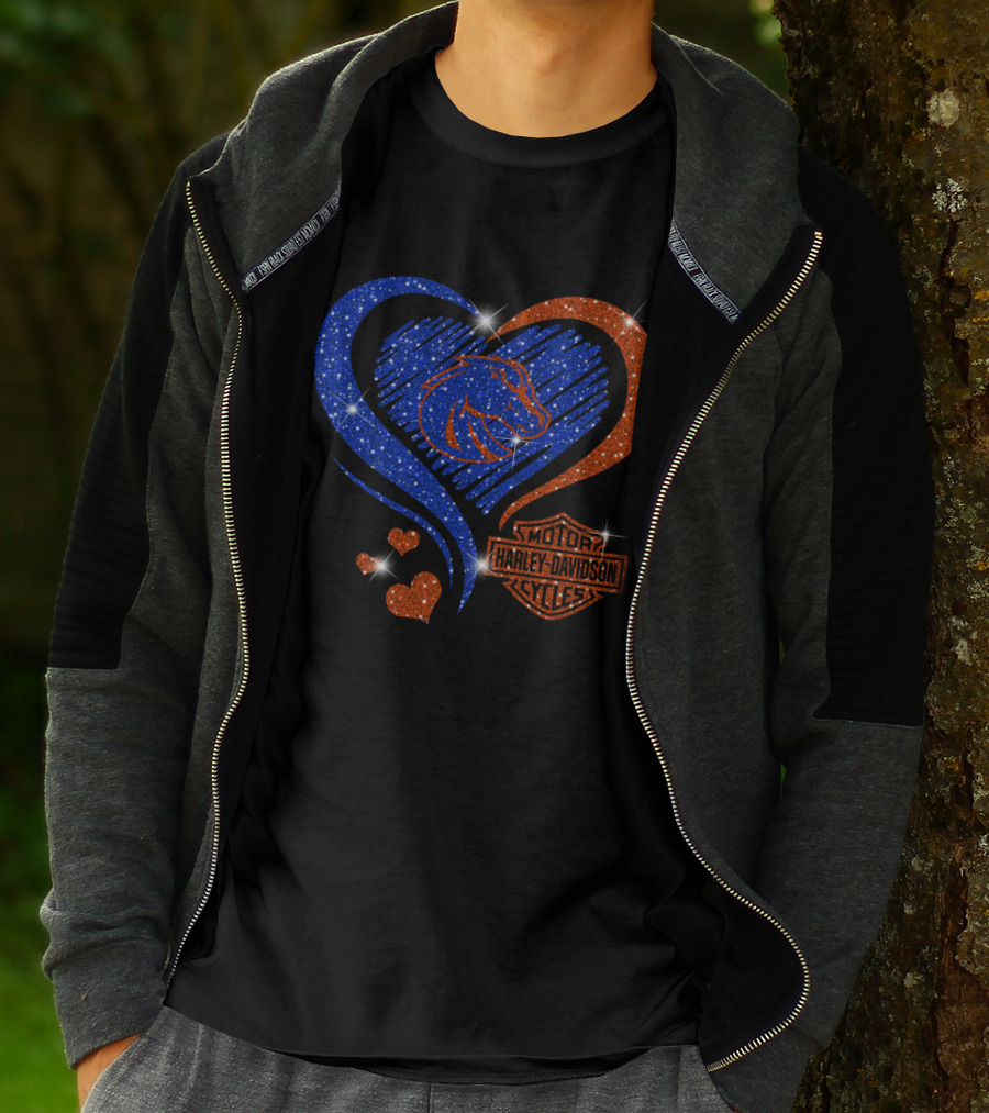 Boise State Broncos Heart Harley Davidson Cycles Sparkle T-Shirt