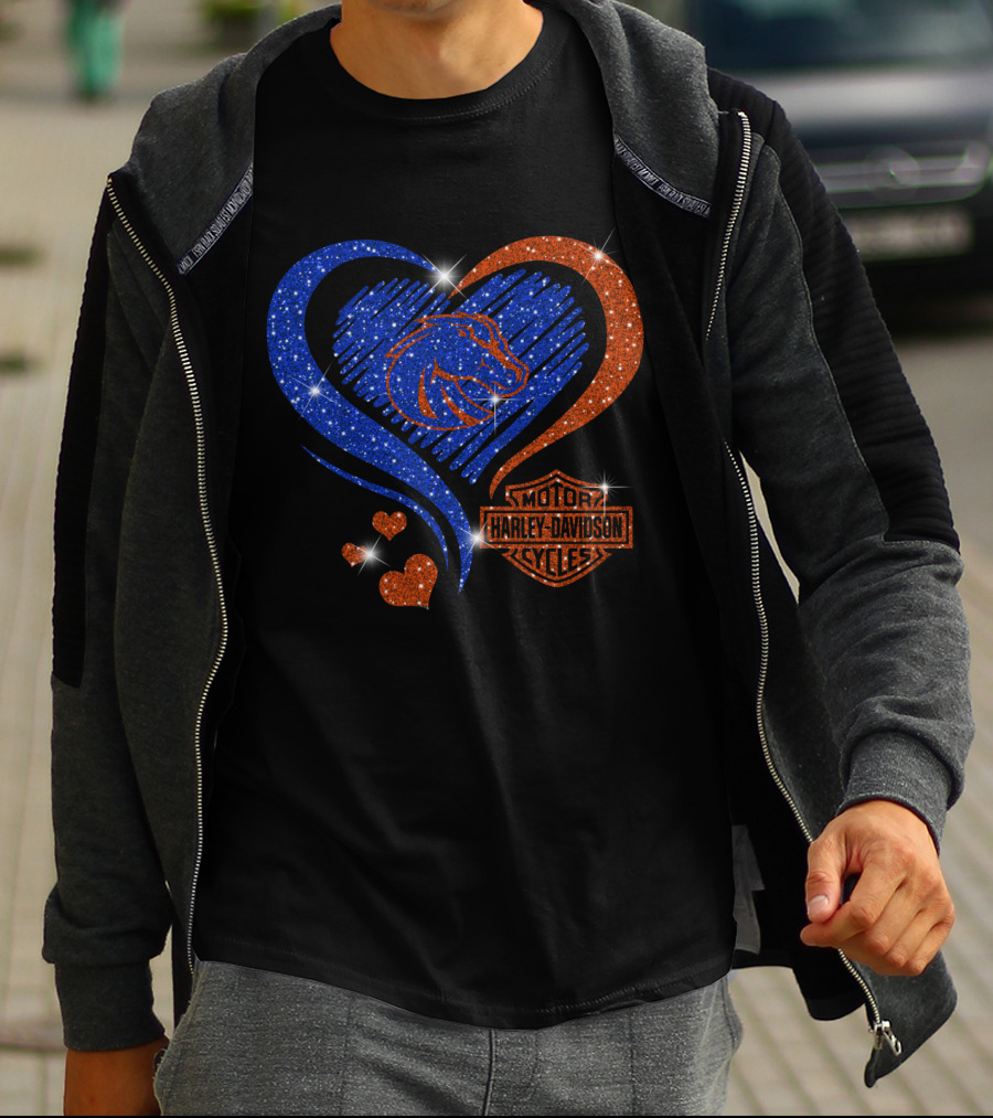 Boise State Broncos Heart Harley Davidson Cycles Sparkle T-Shirt