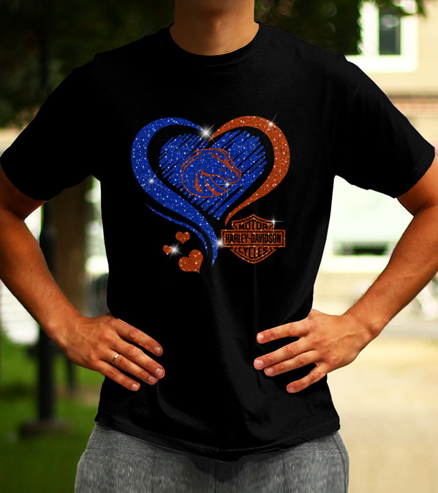 Boise State Broncos Heart Harley Davidson Cycles Sparkle T-Shirt