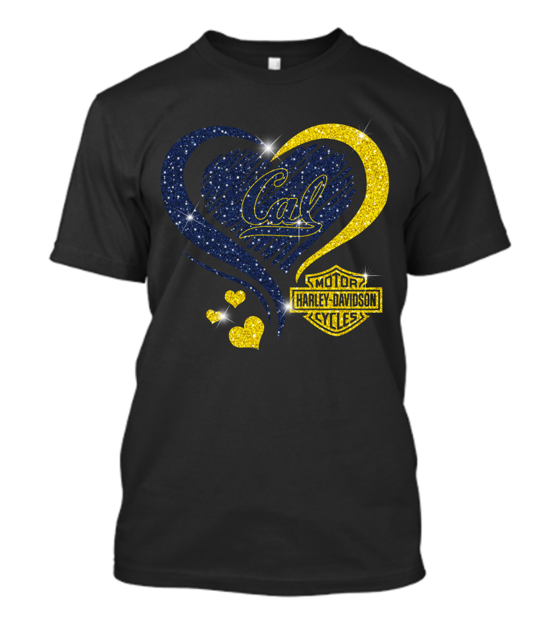 Cal Harley Davidson Cycles Blue And Yellow Heart T-Shirt