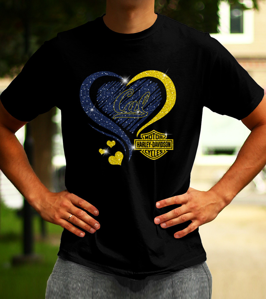 Cal Harley Davidson Cycles Blue And Yellow Heart T-Shirt
