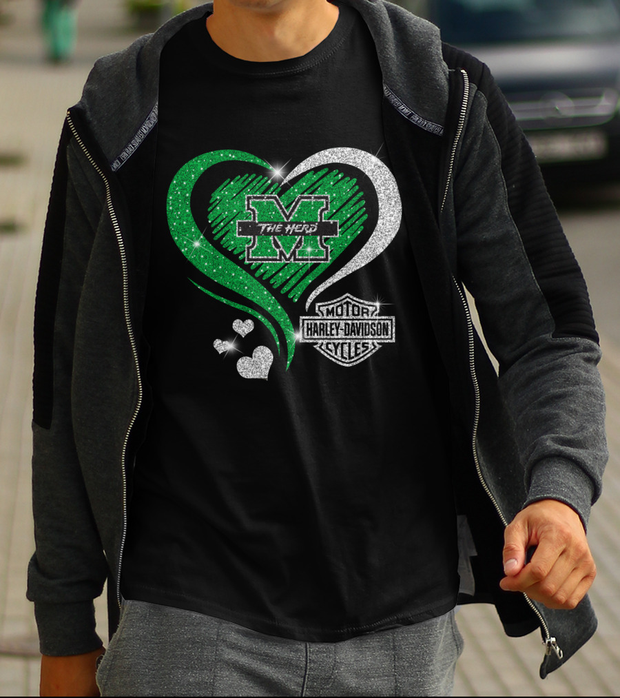 M The Herd Motor Harley Davidson Cycles Heart 0306Hd Marshall Thundering Herd T-Shirt